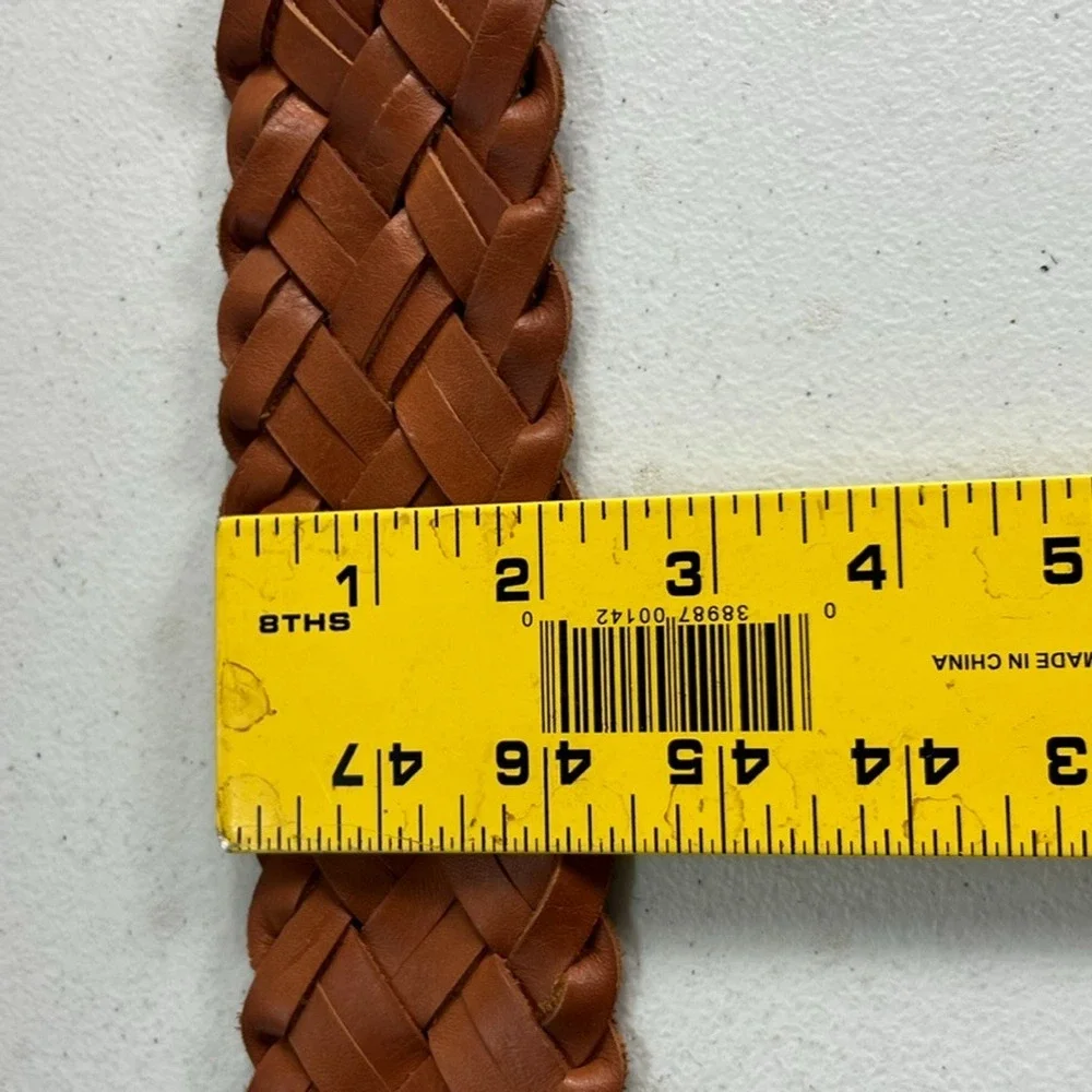 Coldwater Creek Braided Belt Women's L Brown Leather With Hammered Brass Buckle